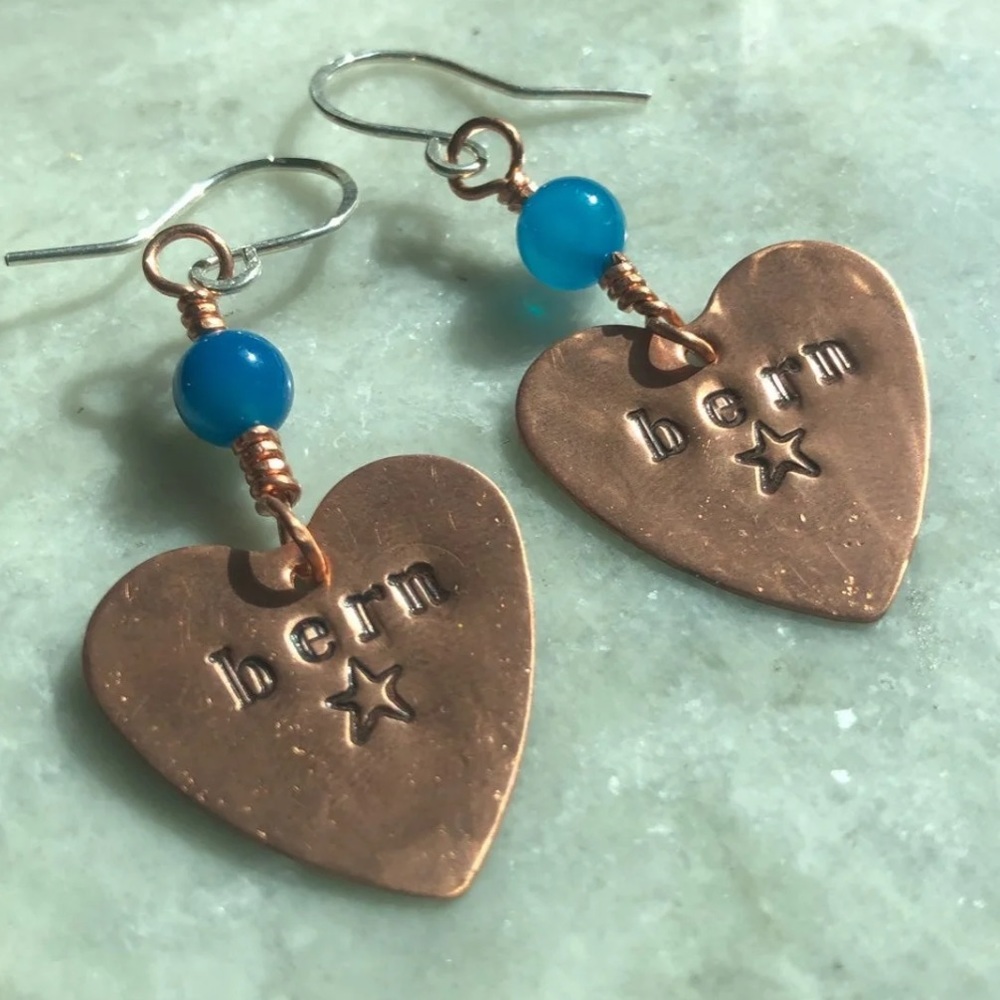 Bernie Sanders handcrafted copper heart earrings